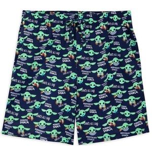 Star Wars Grogu Baby Yoda Pajama Shorts XS Navy “Snack All Day” Sleep Shorts